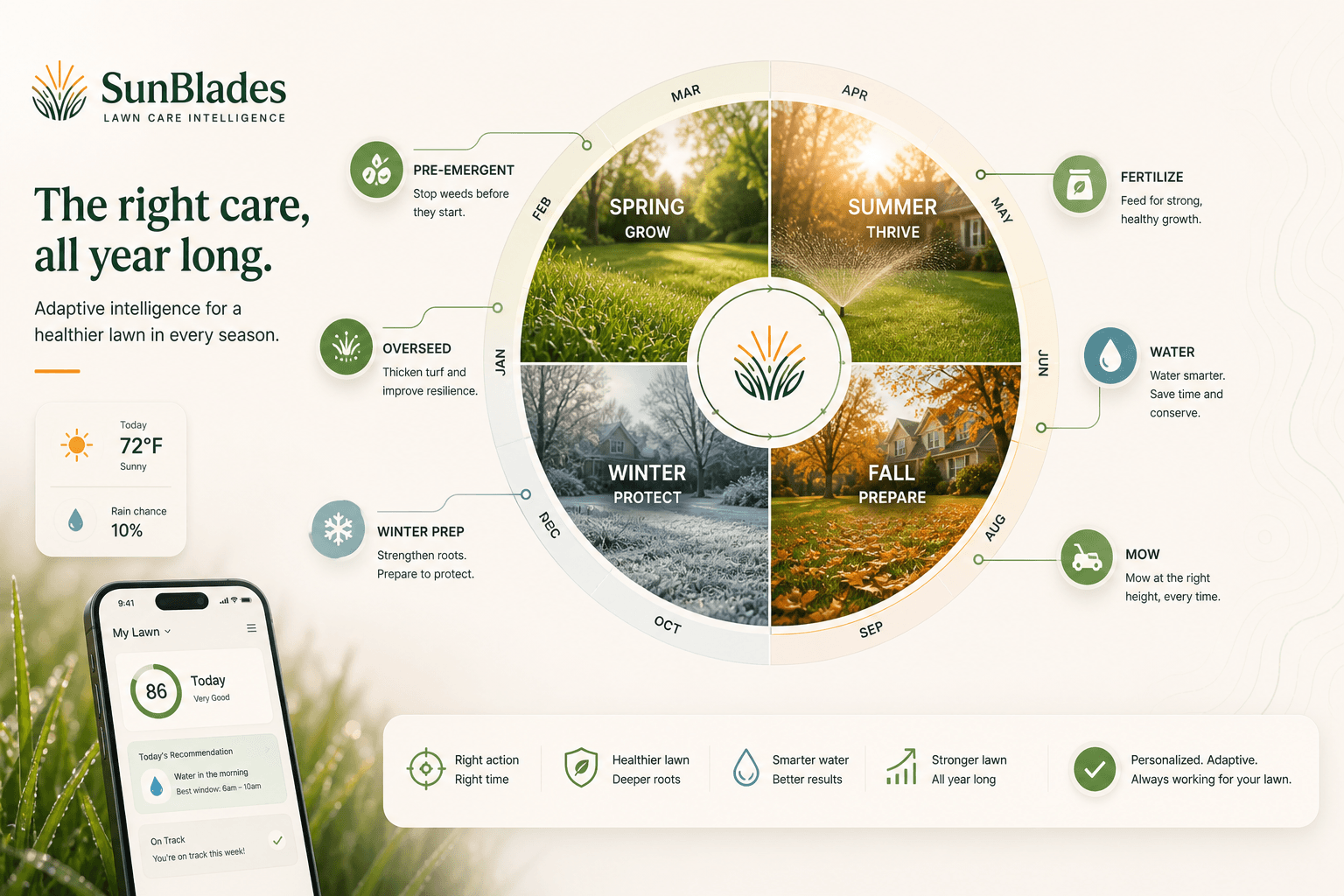 Seasonal lawn care calendar showing adaptive treatment timing across the year